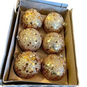 Vintage Christmas ornaments set of 6 gold glitter balls in vintage box